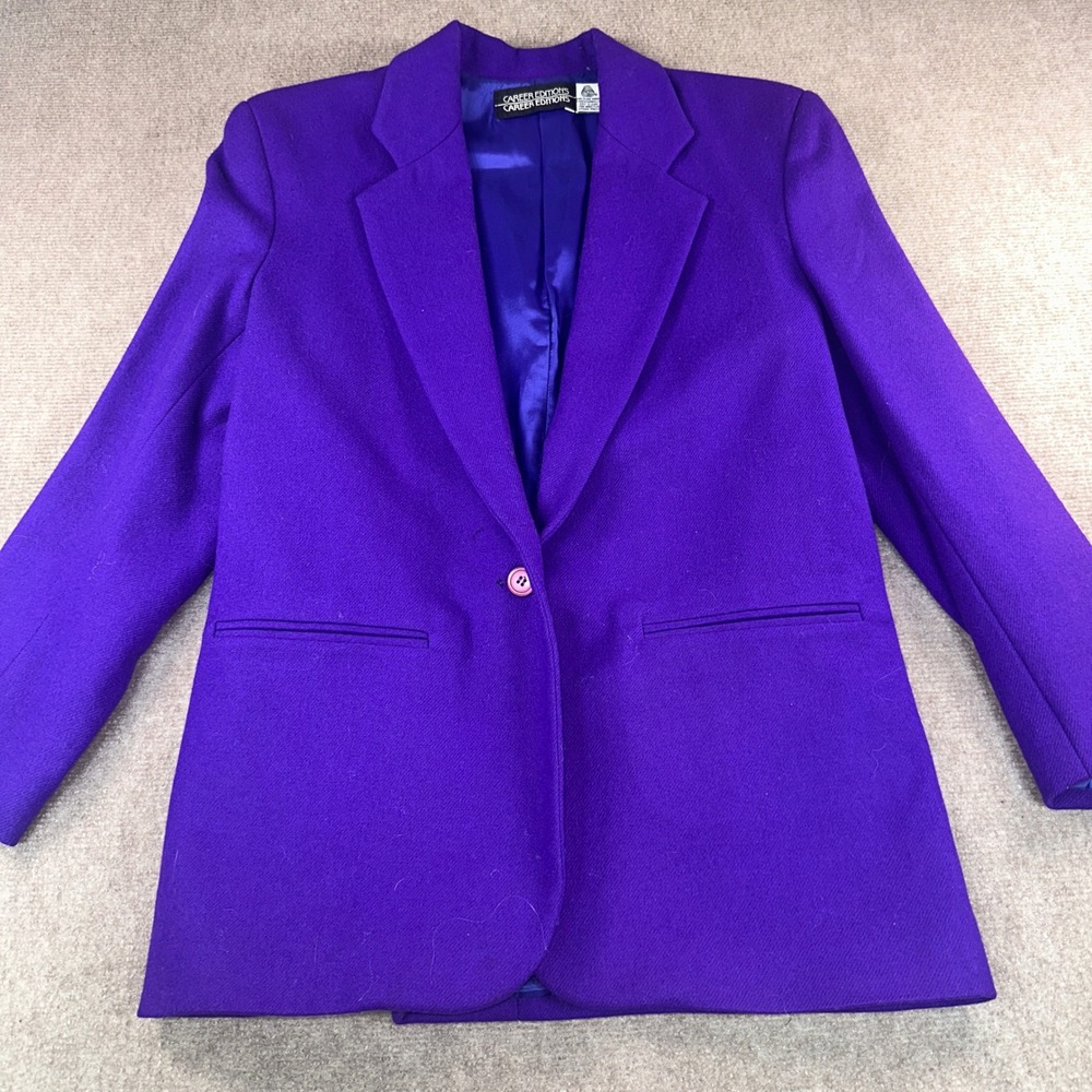 Career Editions Vintage Purple 100% Wool Blazer Made in USA Size 8